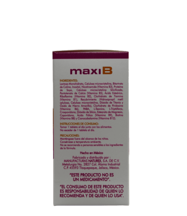 Maxi B (Vitaminas B/Teanina/Tript?fano) Tab 670 Mg C/30 Naturex - Imagen 2