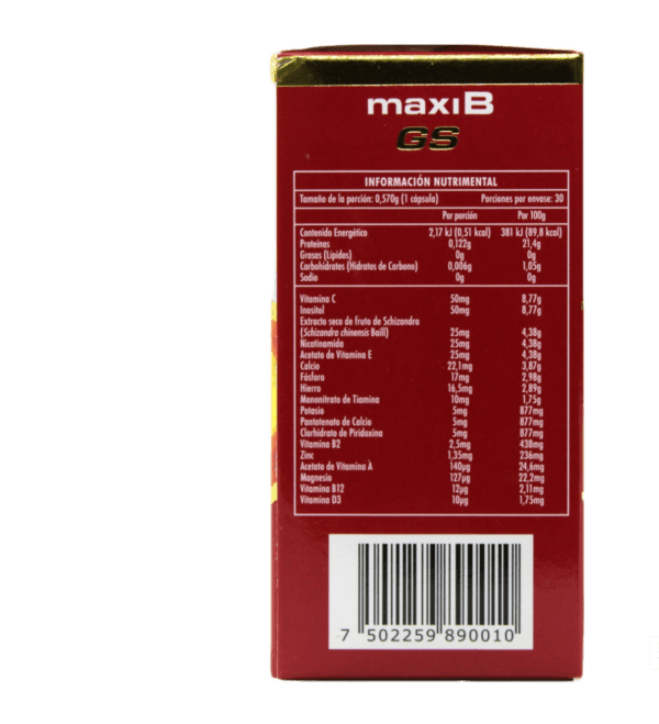 Maxi B Gs (Complejo B/Jalea Real/Multivitaminico) Cap 570 Mg C/30 Naturex - Imagen 2