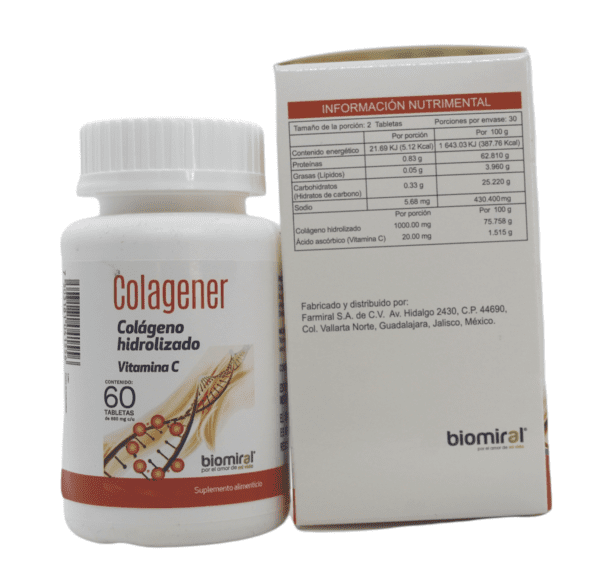 Colagener (Colageno/Vit C) Tab 1000/20 Mg C/60 Biomiral - Imagen 2